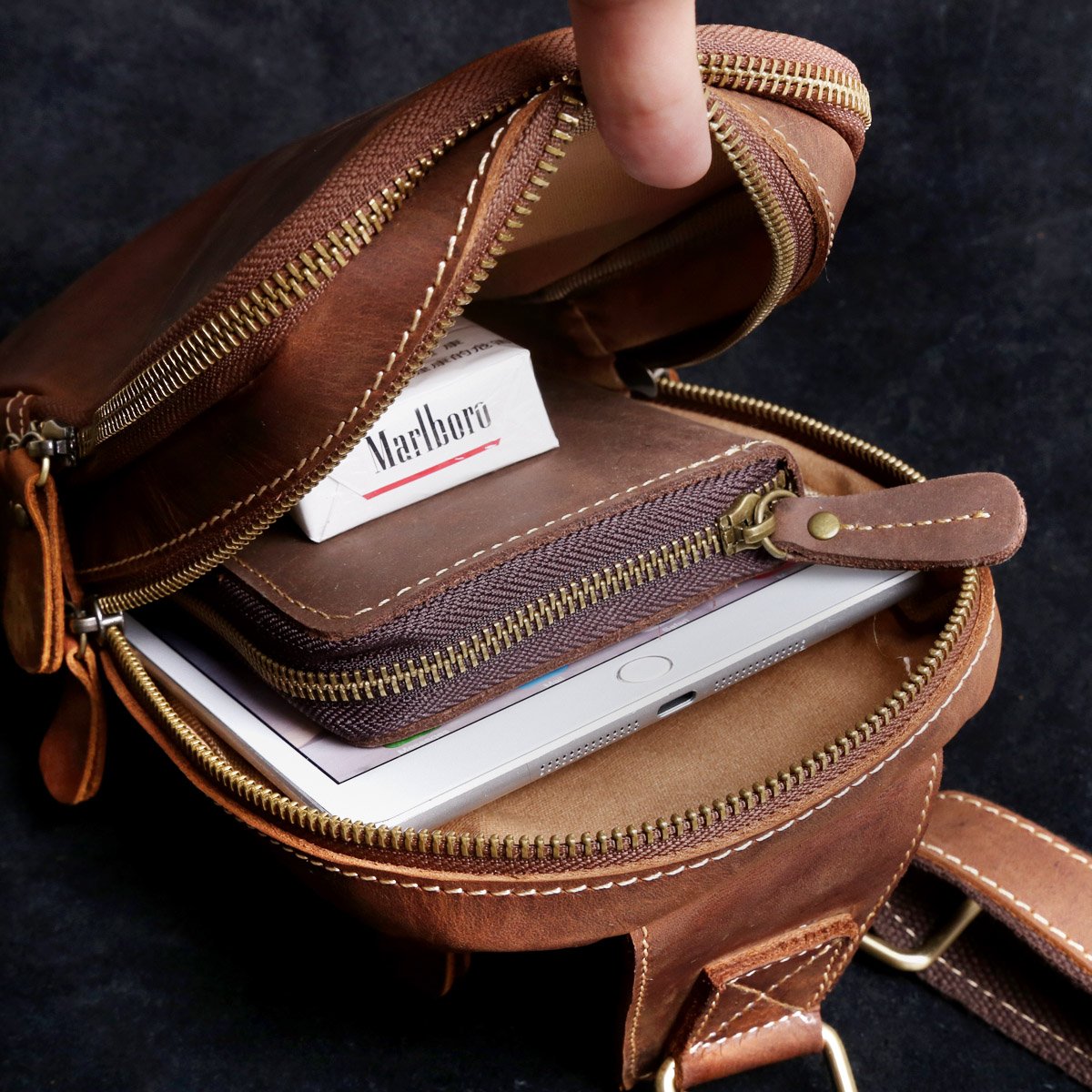 Genuine Leather Mens Cool Chest Bag Sling Bag Crossbody Bag Travel Bag ...