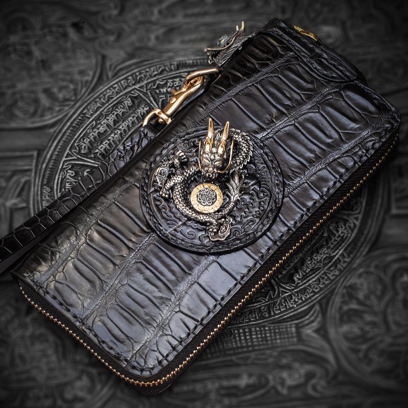 Handmade Leather Chinese Dragon Mens Chain Biker Wallet ...