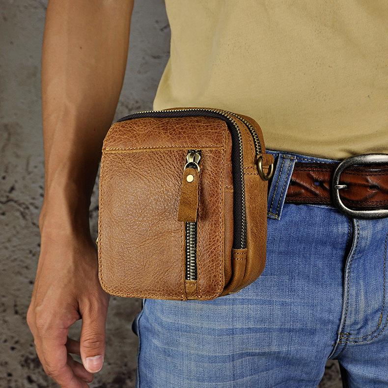Mens Leather Small Belt Pouch Side Bag Holster Belt Case Waist Pouch f ...