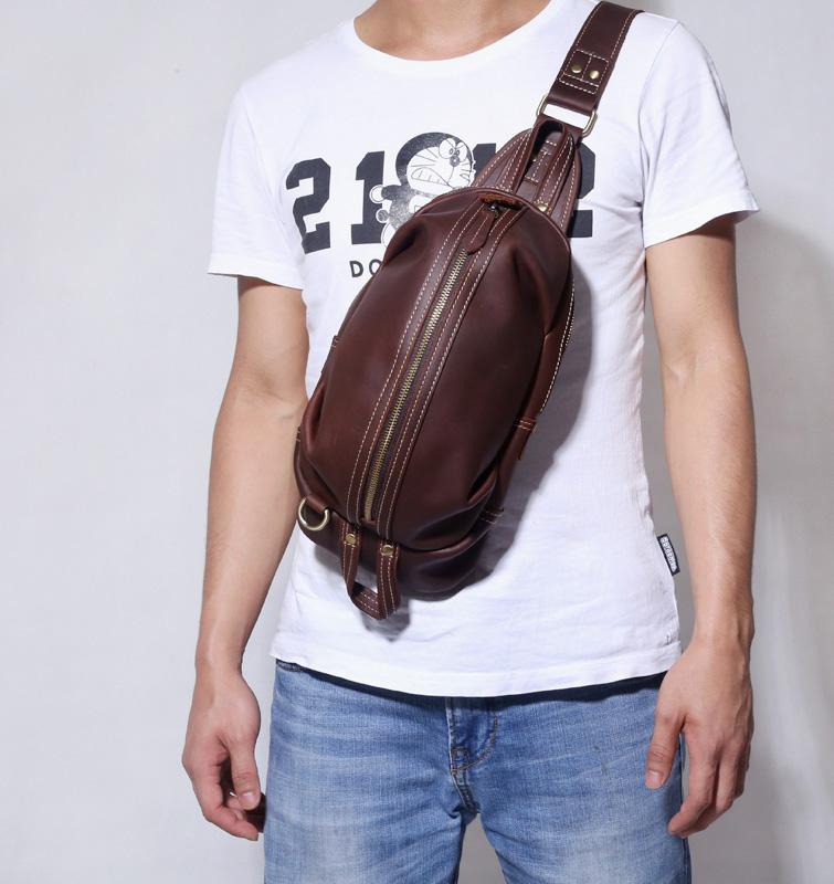 Handmade Leather Mens Cool Chest Bag Sling Bag Crossbody Bag Travel Ba ...