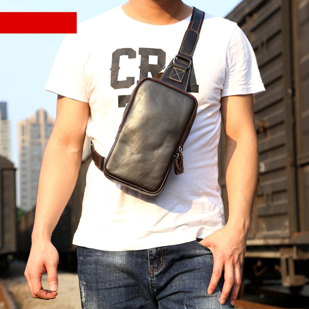 Handmade Leather Mens Cool Chest Bag Sling Bag Crossbody Bag Travel Ba ...