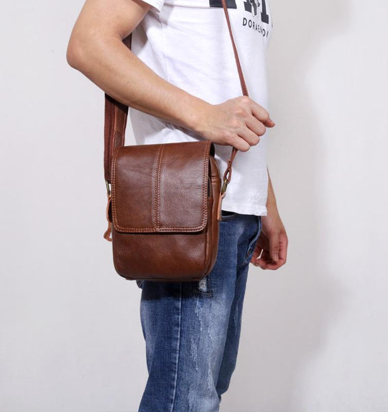 Genuine Leather Mens Cool Messenger Bag Square Bag Chest Bag Bike Bag ...