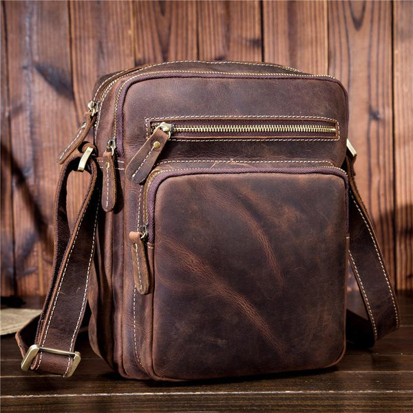 Handmade Leather Mens Cool Small Messenger Bag iPad Bag Chest Bag Bike ...