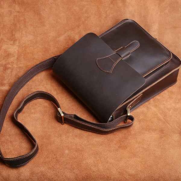 Handmade Leather Mens Cool Messenger Bag Square Bag Chest Bag Bike Bag ...