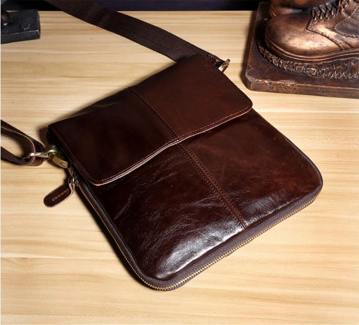 Genuine Leather Mens Cool Small Messenger Bag Square Bag Chest Bag Bik ...