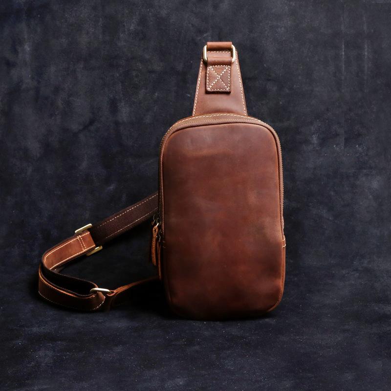 Handmade Leather Mens Cool Chest Bag Sling Bag Crossbody Bag Travel Ba ...