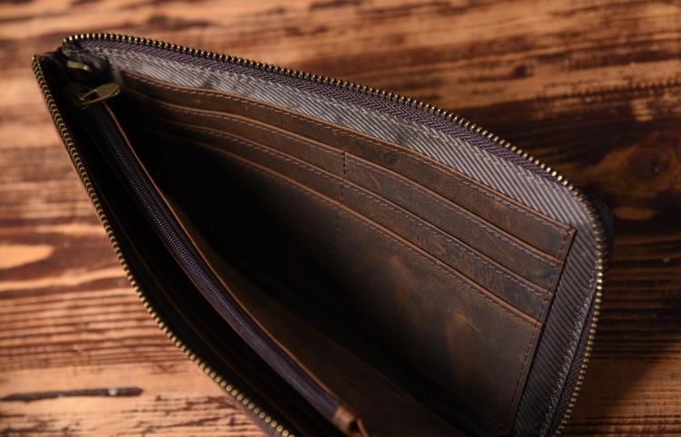 Handmade Leather Mens Cool Long Leather Wallet Zipper Clutch Wallet fo ...