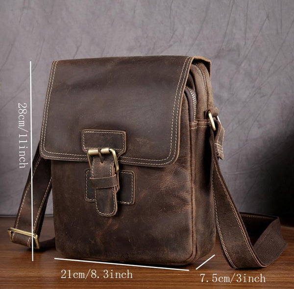 Vintage Mens Brown Leather Small Side Bag Vertical Messenger Bag For M ...