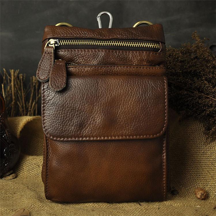 Vintage Leather Belt Pouches Cell Phone Holster Brown BELT BAG Small S ...