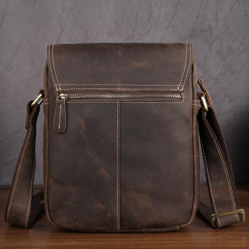 Vintage Mens Brown Leather Small Side Bag Vertical Messenger Bag For M ...