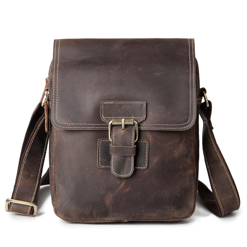 Vintage Mens Brown Leather Small Side Bag Vertical Messenger Bag For M ...