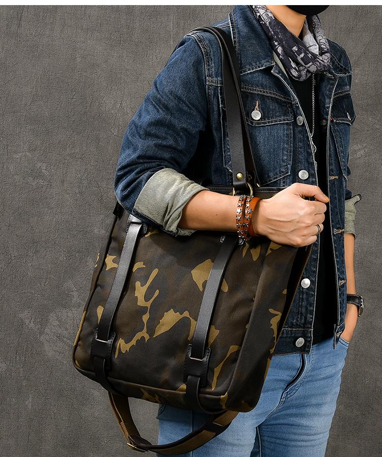 Waxed Canvas Leather Mens Womens 14&#39;&#39; Camouflage Tote Bag Handbag Tote – iChainWallets