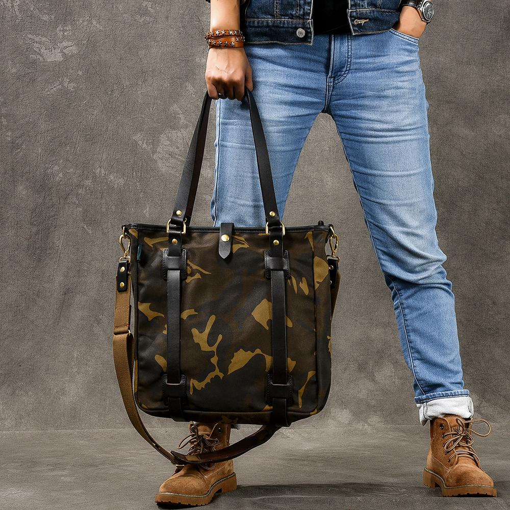 Waxed Canvas Leather Mens Womens 14&#39;&#39; Camouflage Tote Bag Handbag Tote – iChainWallets