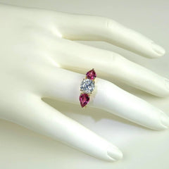 Sparkling White Zircon and  Glittering Pink Tourmaline  Cocktail Ring