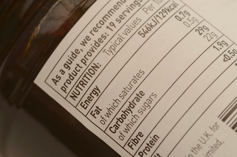 closeup on bottle label nutrition information