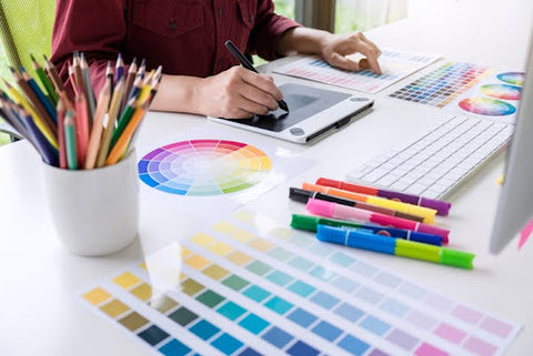 color wheel and color palette on an office table