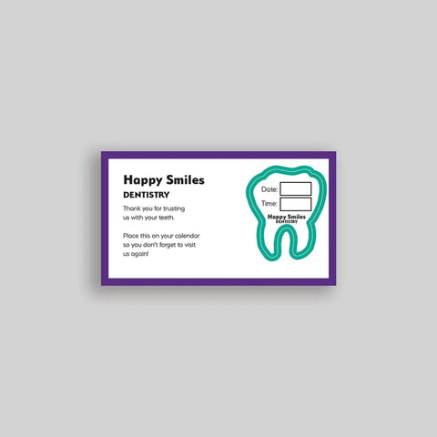 Appointment card with peel-off tooth.