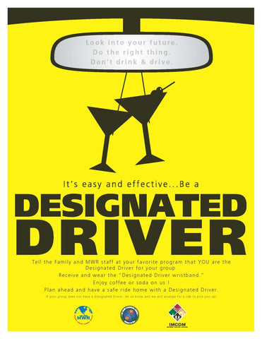 Designated driver promo for a free non-alcoholic drink.