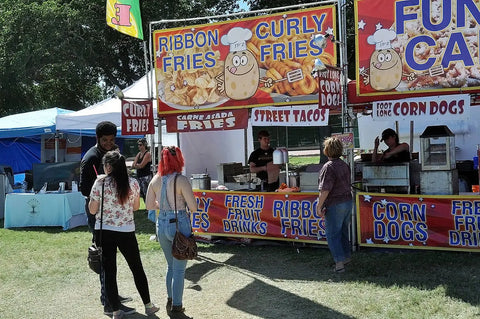Food stands with custom banners.