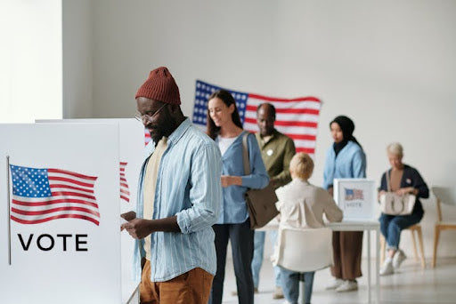 People in line waiting to vote