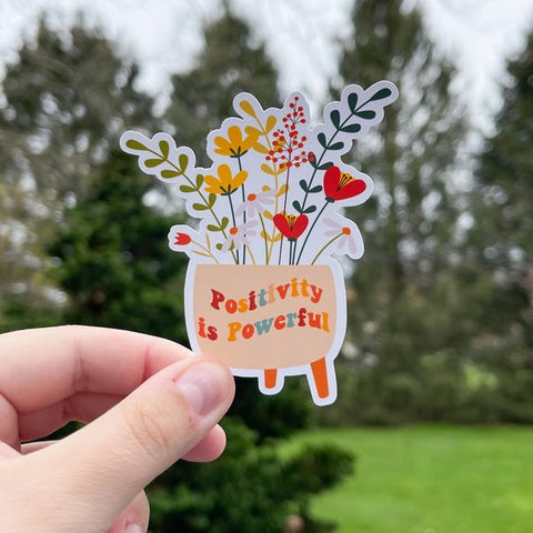 Positivity is powerful die-cut sticker, pot with flowers.