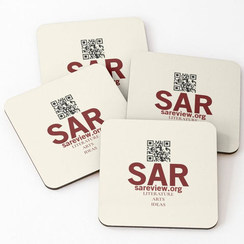 San Antonio Book Review coaster with QR code.