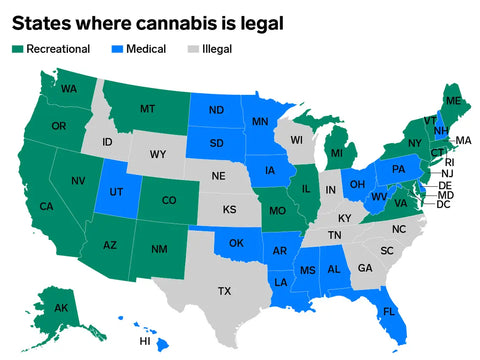 States where cannabis is legal map.