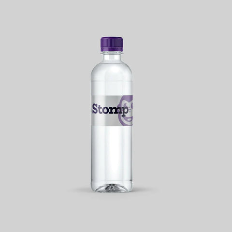 Stomp water bottle with custom waterproof label.