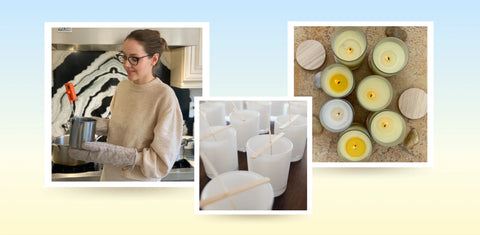 Three images of the candle making process with Yuliya Gorenko. 