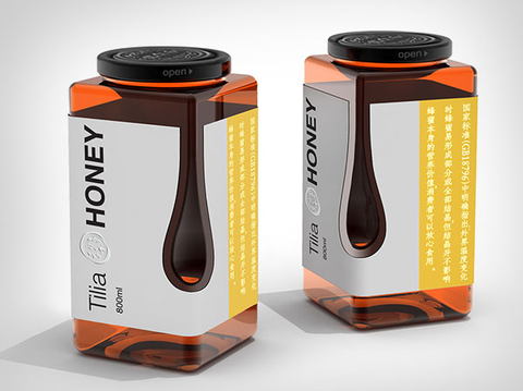 Tilia honey rectangular jar with unique custom label.