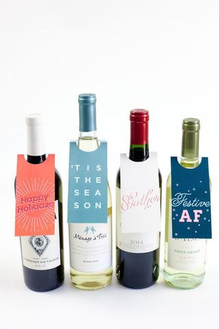 Wine bottles with custom bottle tags. 