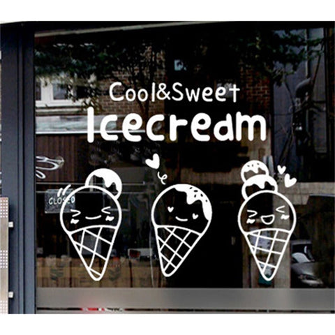 Cool & sweet ice cream sign on glass door.