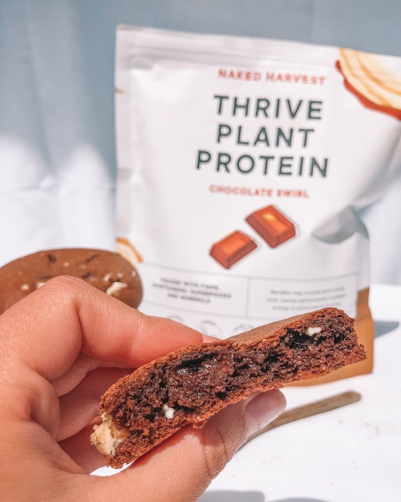 Gluten and Dairy Free Double Choc Cookies with Naked Harvest Chocolate Swirl THRIVE Plant Protein