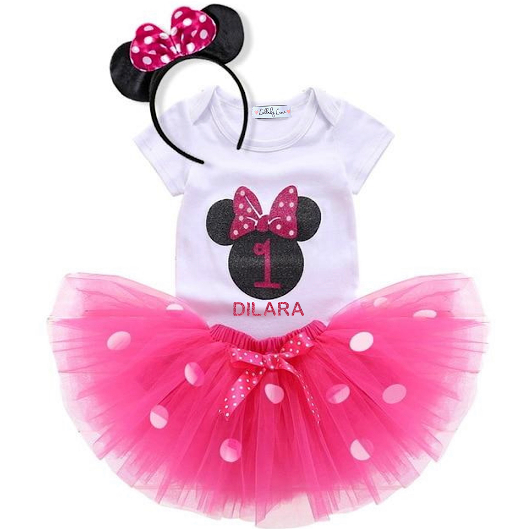 Pink Minnie Mouse First Birthday Outfit – Lullaby Lane Baby Boutique