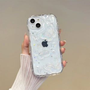 3D Butterfly Crystal Bling Glitter Pearl iPhone Case - Vogueen
