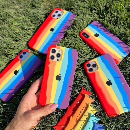 Original Liquid Rainbow Silicone Case Cover for Apple iPhone 11 Pro Max  SE2020 X XR Xs Max 7 8 Plus Rainbow Watchband Same Case with Retail Box  (for