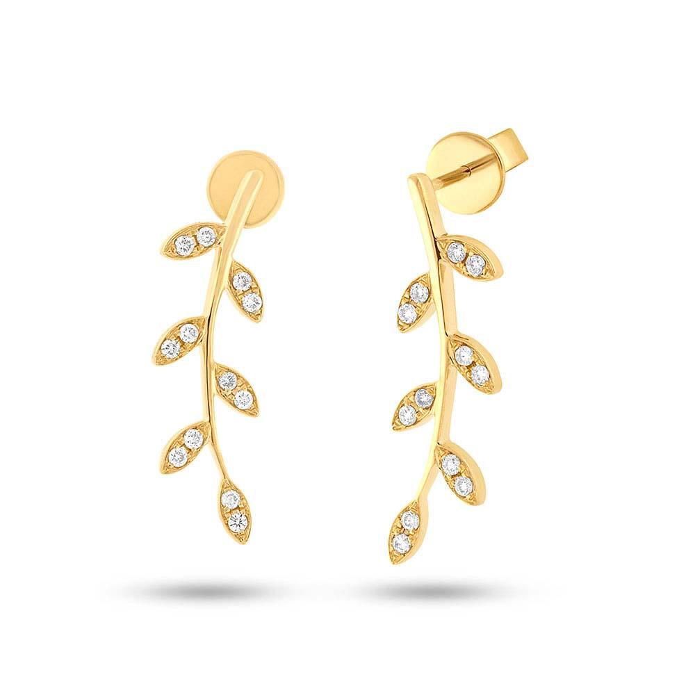 14k Yellow Gold Diamond Leaf Earring - 0.19ct