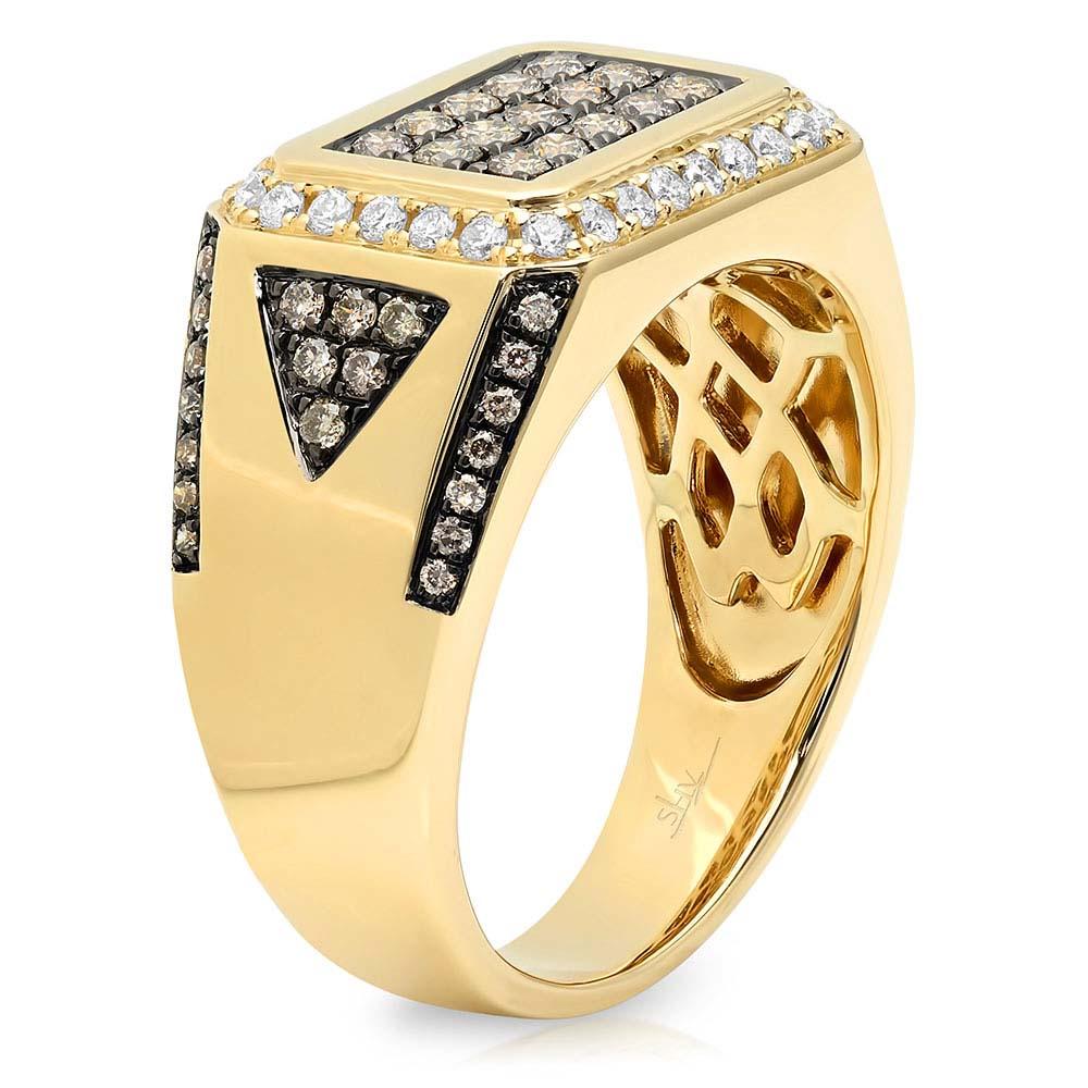 14k Yellow Gold White & Champagne Diamond Men's Ring - 1.02ct