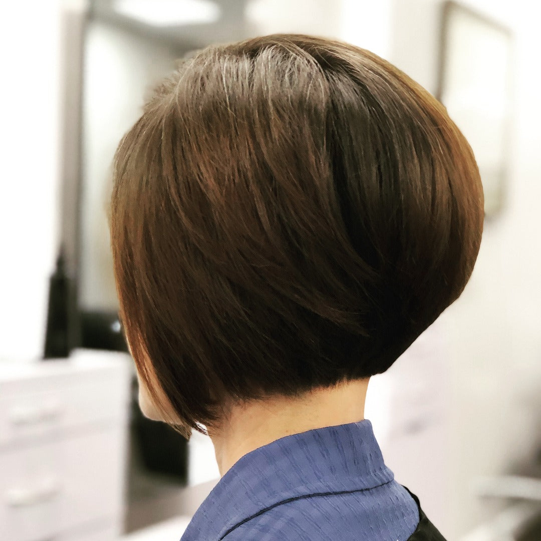 12. Chocolate Smooth Rounded Bob - Stacked Bob Hair
