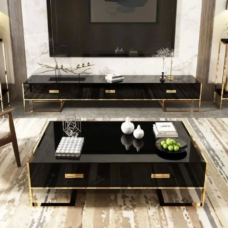 16. Black and Gold Precision with Mirror Gloss - living room table ideas