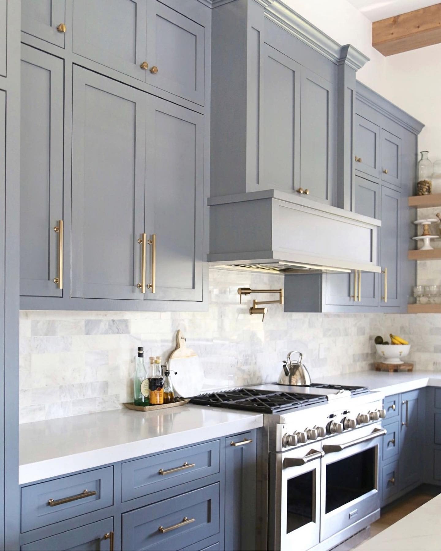 9. Slate Blue-Gray Sophistication with Subtle Marble - Gray Kitchen Ideas