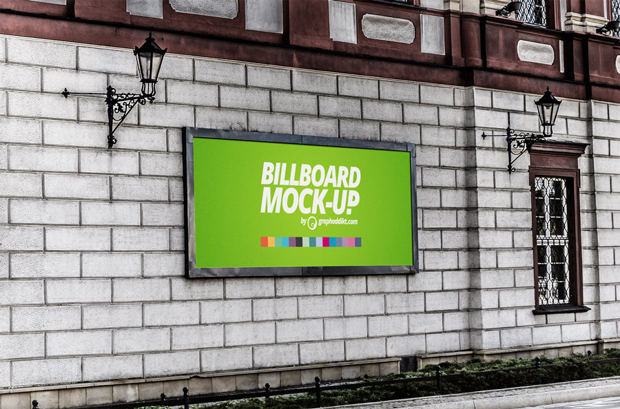 Download Billboard Sign In A Brick Wall Poster Mockup Mockup Hunt
