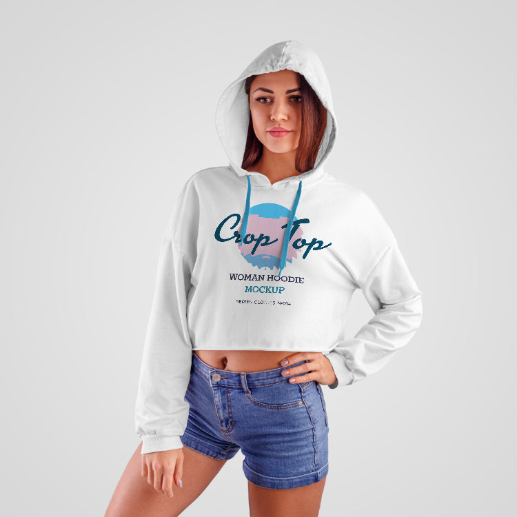 Women Crop Top Hoodie Mockup PSD - Mockup Hunt