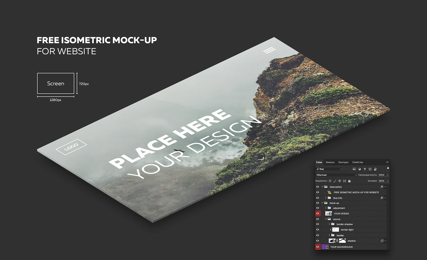 Download Isometric Website Display PSD Mockup - Mockup Hunt