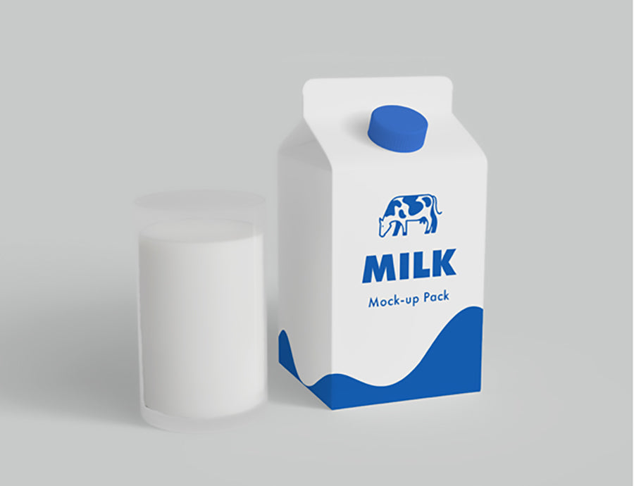 Milk Carton Mockup 2 Sizes and Glass Mug - Mockup Hunt