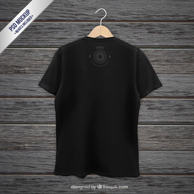 Download Black Hanging T-Shirt Mockup Back View - Mockup Hunt