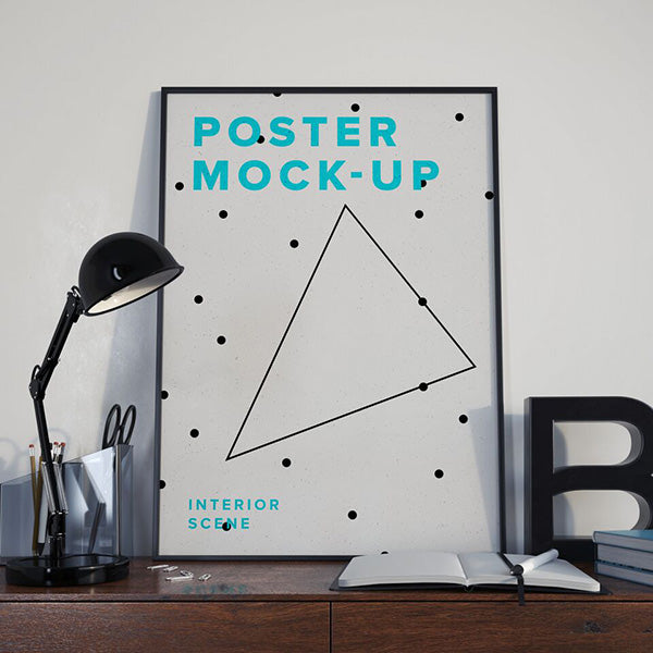 Poster MockUp PSD on Office Table - Mockup Hunt