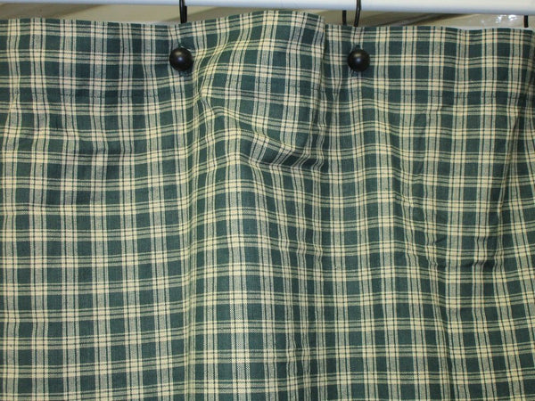 Handmade Primitive Green Plaid Homespun Shower Curtain - BJS Country Charm