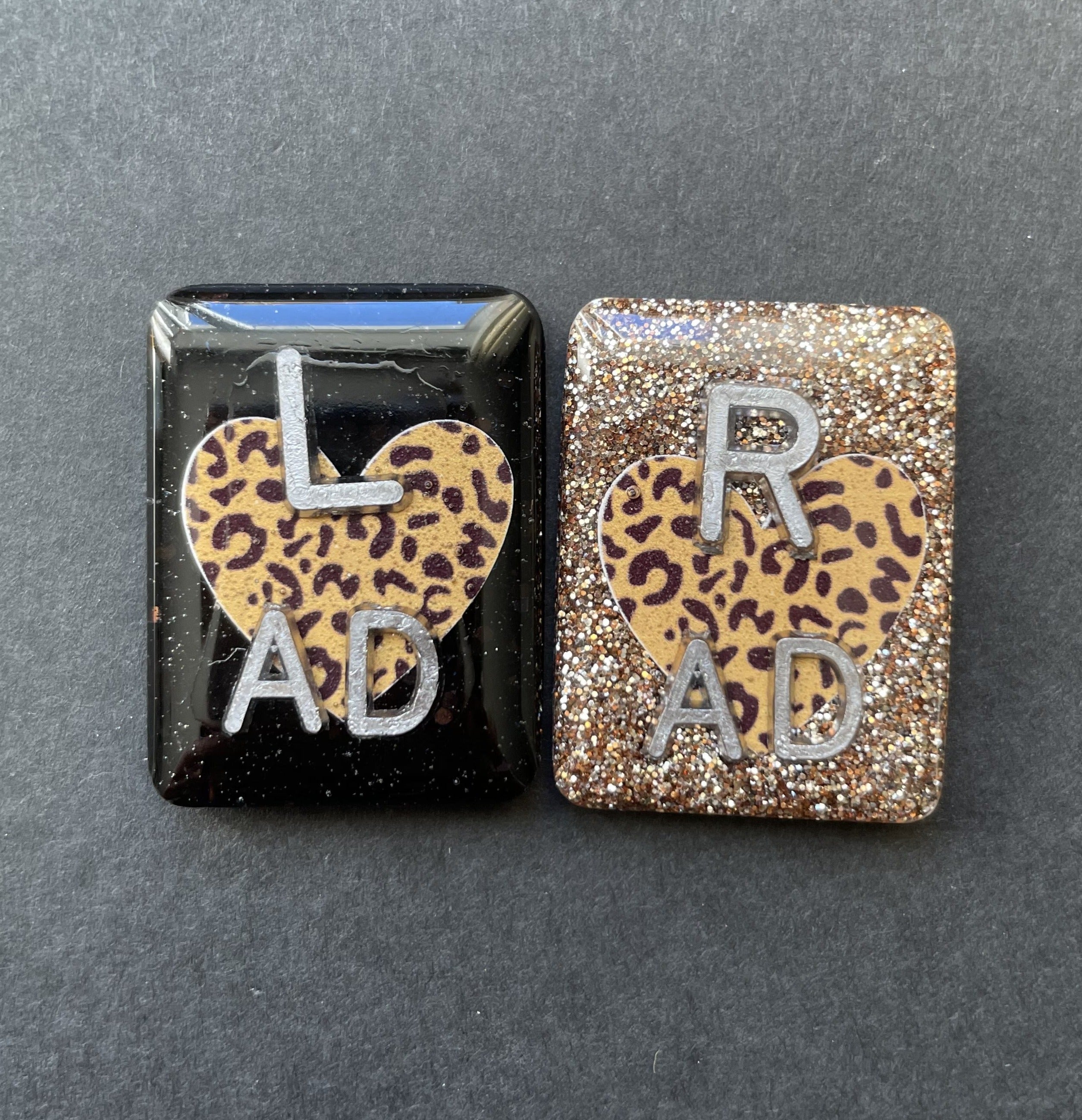 Animal Print Heart Xray Markers, With 2 or 3 Initials, Glitter, Rectangle, Leopard, Cheetah