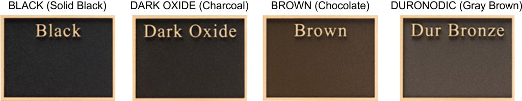Cast Metal Plaques Background Colors - Black, Brown, Duronodic, and Dark Oxide